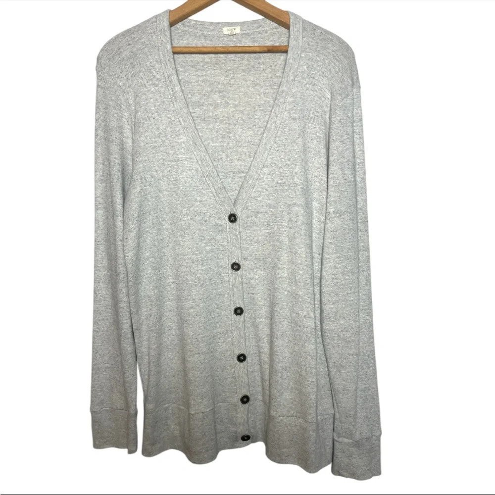 J. CREW BUTTON FRONT V-NECK COTTON CARDIGAN heather Grey XL